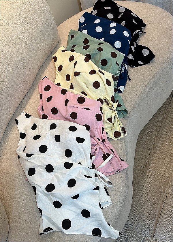 Blusa Ombro Só Tecido Marrant Poá com Amarração