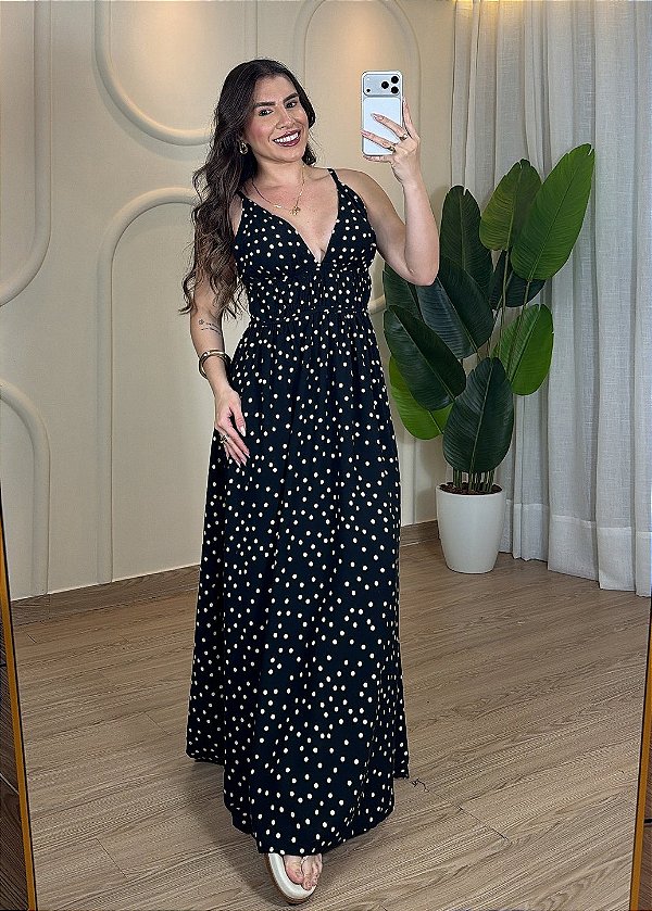 Vestido Feminino Viscolinho Poá Preto
