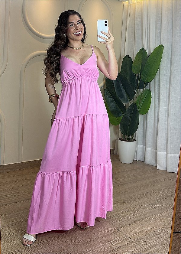 Vestido Rosa Bebê em Viscose Sarjada – Decote V e Marias | Tamanho Único