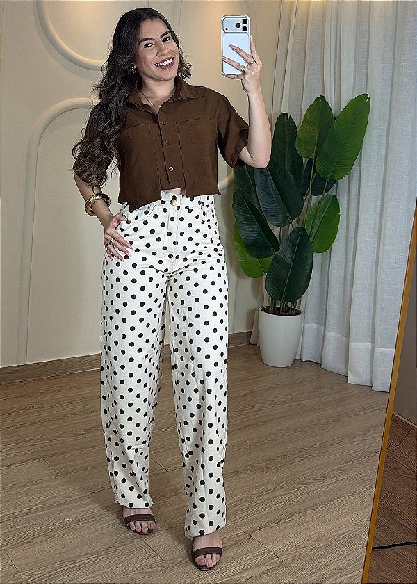 Calça Feminina Jeans Ballon Nude de Poá