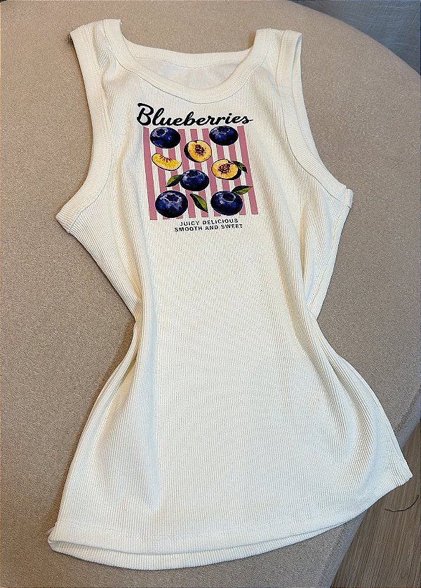 Regata Canelada Estampada Feminina – blueberry