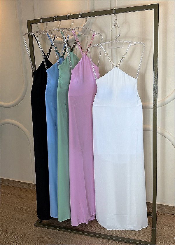 Vestido Tecido Chiffun Detalhe de Amarração nas Costas