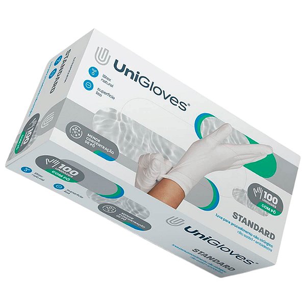 Luva de Látex com Pó Tamanho PP Unigloves – Caixa com 100 Unidades