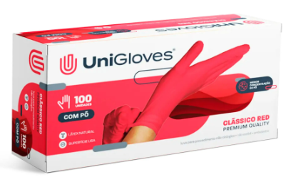 Luva Látex com Pó Premium Quality Red – Unigloves | Tam PP | Caixa 100 Unidades