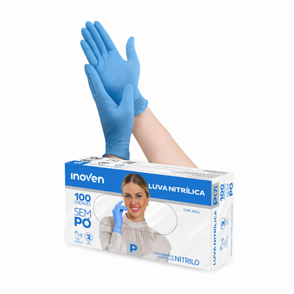 Luva Nitrílica sem Pó Azul Tam G Uso Médico Inoven cx 100