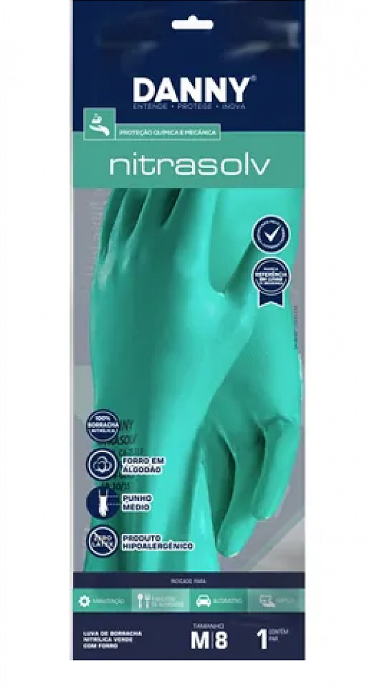 Luva Nitrílica Forrada Tam M Verde Danny