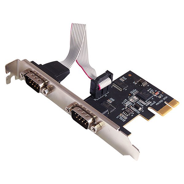 Placa PCIe 2 portas seriais RS232 (DB9M) Full 120mm + Slim 80mm