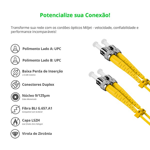 Cordão Óptico Monomodo ST para ST