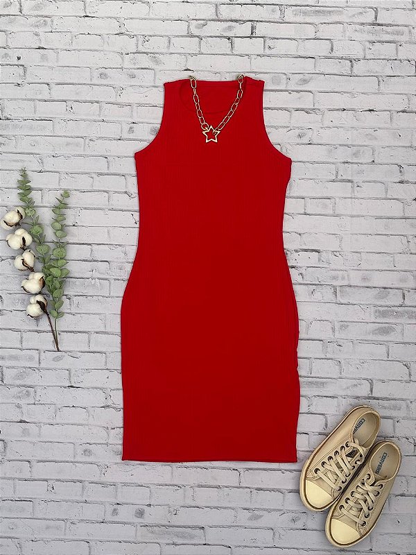 Vestido Canelado – Vermelho