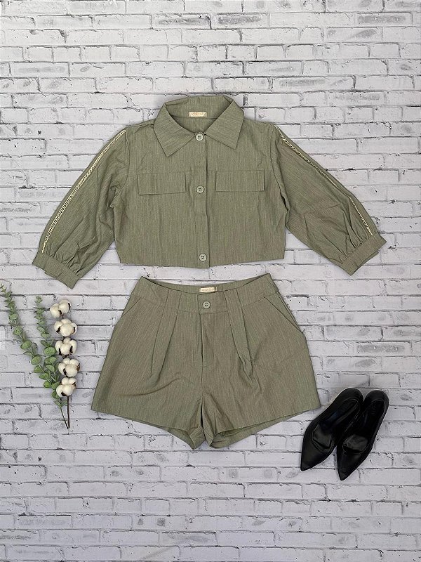 Conjunto Forrado Alfaiataria com Detalhe nos Braços – Verde Oliva