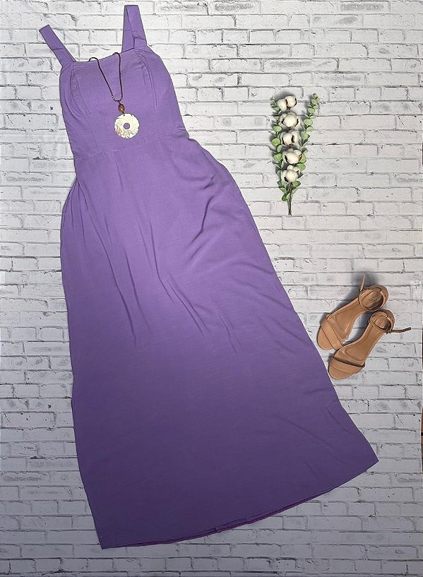 Vestido Roxo em Viscolinho com Bojo e Elástico Atrás