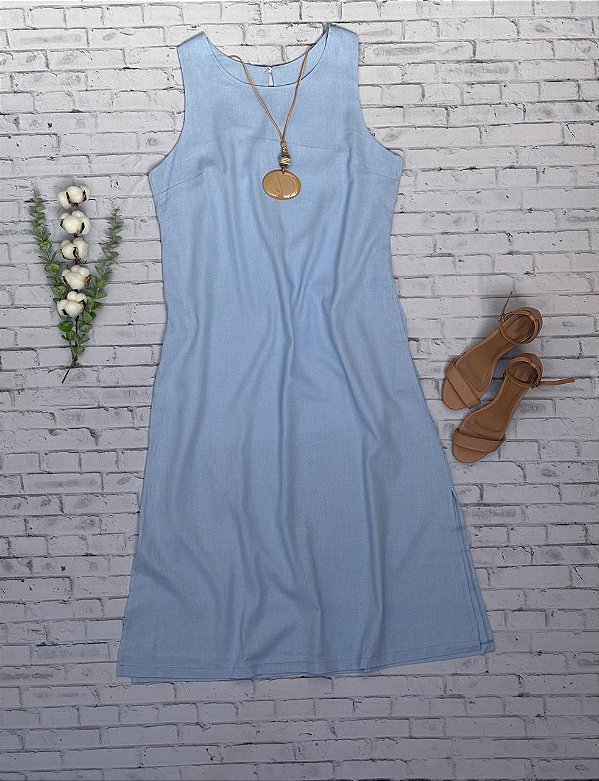 Vestido de Linho Azul Claro