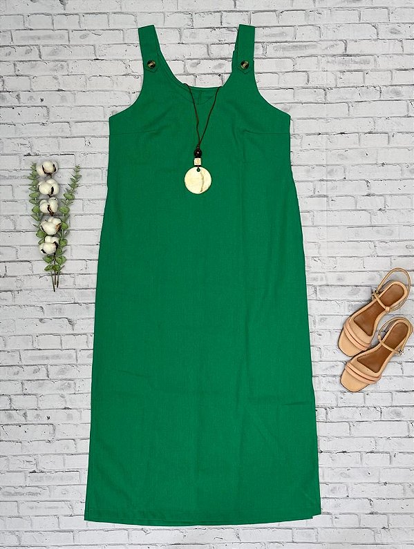 Vestido de Linho com Botões nas Alças