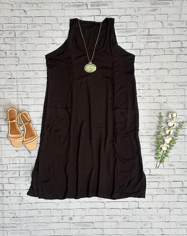 Vestido Midi de Viscolinho com Bolsos Frontais