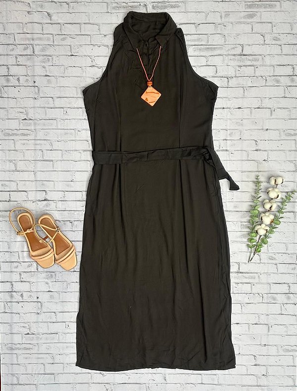 Vestido Longo de Viscolinho com Gola