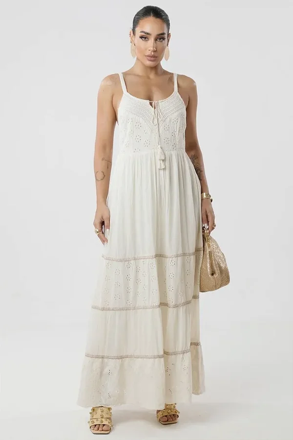 Vestido Longo Boho Chic Detalhe Laise