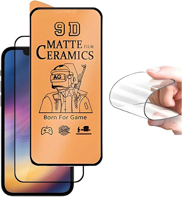 Película Protetor de Tela Cerâmica Fosco Anti Risco e Impacto Para Apple iPhones Proteção Total Não Quebra (iPhone 14 Pro Max / 15 Pro Max)