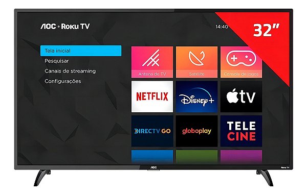 Smart Tv Roku 32'' Hd Led 3 Hdmi 1 Usb 32s5195 Aoc Bivolt