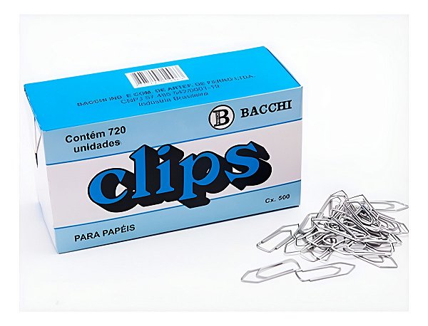 Clips Para Papel 2/0 Bacchi  Caixa Com 720 Unidades Cinza