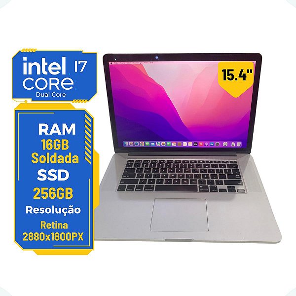 Macbook Pro A1398 15.4 Core i7 Quad Core 16gb SSD 256gb