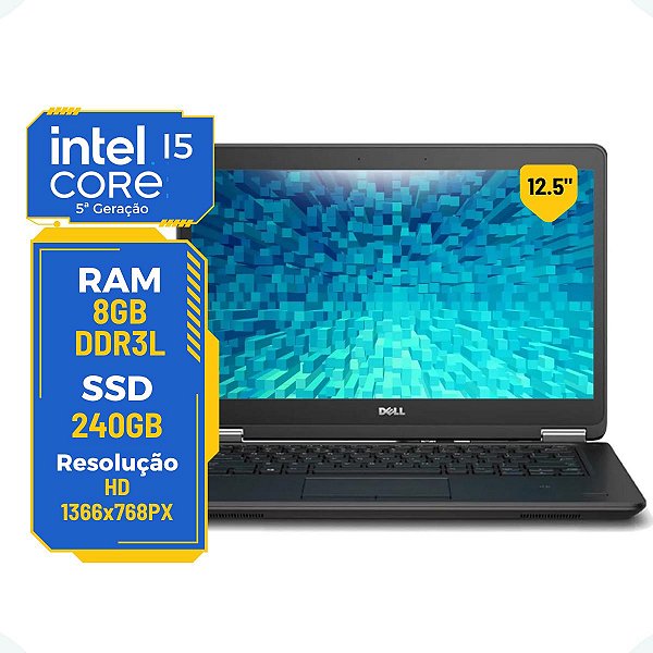 Notebook Dell E7250 I5 5300 8gb Ssd 256gb Tela 12.1Pol HD