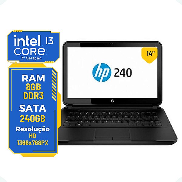 Notebook Hp 240-G2 Core i3-3ª 8gb 240gb Sata tela 14 Hd