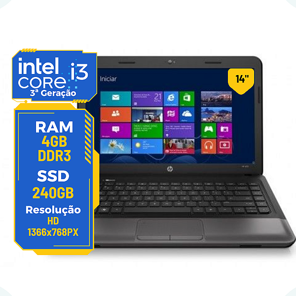 Notebook Hp 1000 Core i3-3ª 4gb 240gb Tela 14'