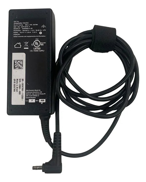 Fonte Compatível Com Dell 65w 19.5v 3.34a Plug 4.5mmx3.0mm P