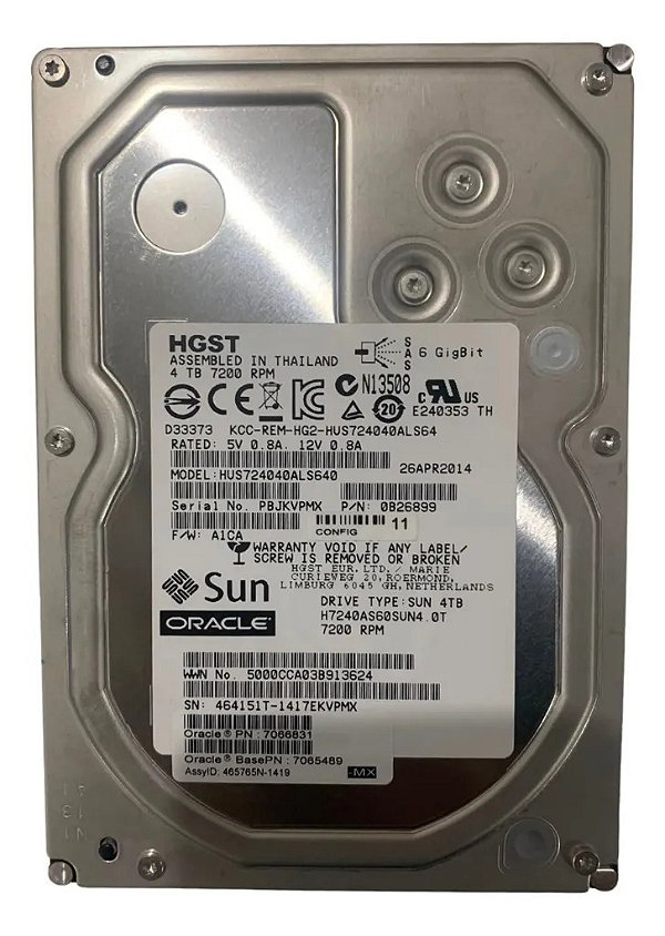 Hd Hgst Sas 3,5 4tb Hus724040als640 P/n 0b26899 Prateado