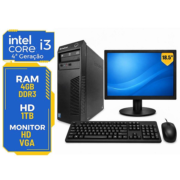 Computador Cpu Desktop Completo Lenovo i3-4th 4gb 1tb Wifi