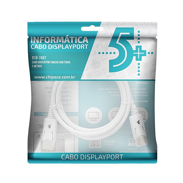 Cabo Displayport 1.2 com Trava - 2M - Branco
