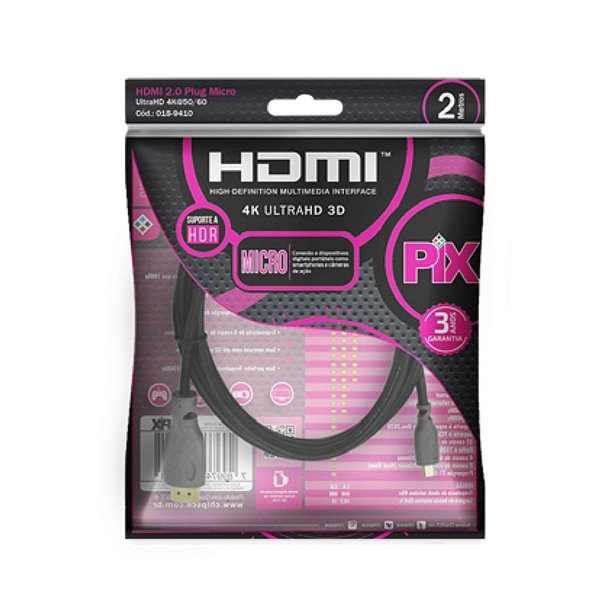 Cabo HDMI 2.0 X Micro HDMI 4K,Ultra HD, 19 Pinos - 2M