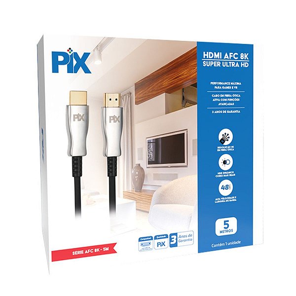 Cabo HDMI AFC 8K 2.1 Super Ultra HD Fibra Ótica Ativa - 5M