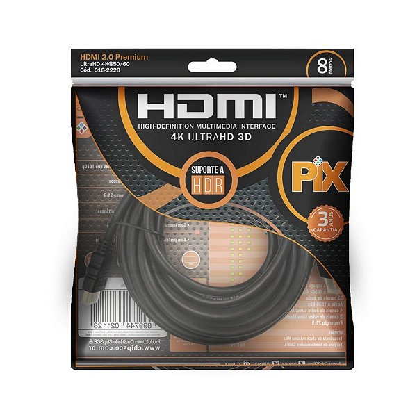 Cabo HDMI Gold 4K Premium 2.0, UltraHD 3D, 19 Pinos - 8M