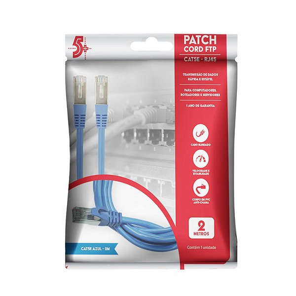 Cabo Patch Cord Cat-5E - 2M - Azul