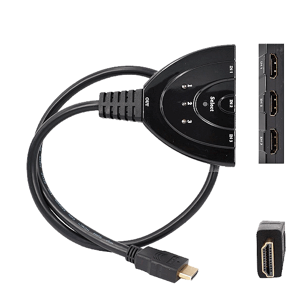 Chave Seletora Cabo HDMI 3x1 Splitter