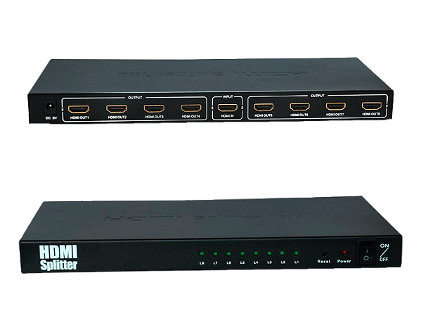 Distribuidor de Vídeo HDMI Splitter 1x8 portas