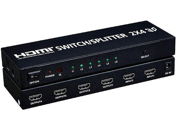 Distribuidor de Vídeo Splitter HDMI 2x4 3D