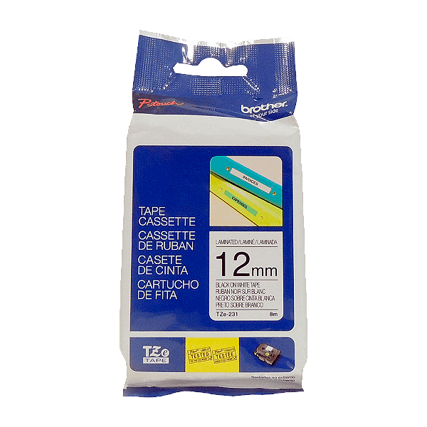Fita Brother TZe-231 Preto Sobre Branco 12mm