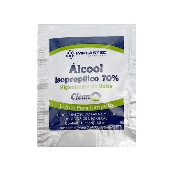 Lenço Higienizador de Bolso Clean - Sachê - 70% -  Implastec