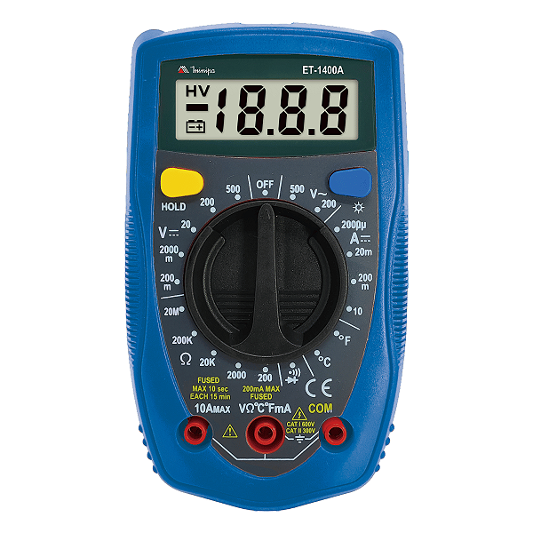 Multímetro Digital 20 Ohms Temp Data Hold Et-1400 Minipa