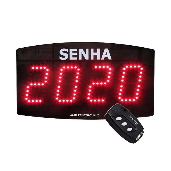 Painel de Senha 4 Dígitos 270X137MM Sequencial Digital com Controle Multeletronic - Vermelho