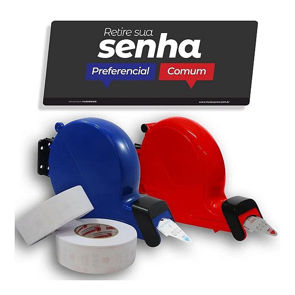 Painel Kit para Senha 3 Dígitos com 2 Dispensadores Bico de Pato Senhas Comum e Preferencial Multeletronic