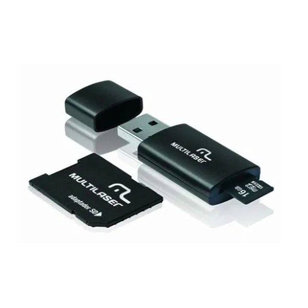 Pen Drive Multilaser 16GB. KIT 3X1 PENDRIVE + ADAPTADOR + CARTÃO DE MÉMORIA Classe 10 Preto