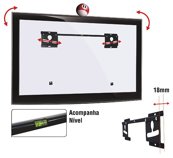 Suporte de Parede Multivisão LED180-PR p/ TV's LED de 26 à 56
