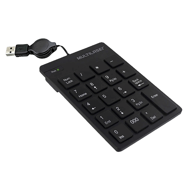 Teclado Numerico Multilaser com Fio Retratil USB Preto - TC198