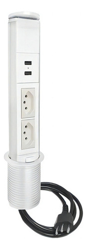 Torre Totem Retrátil Embutir Tomada Mesa 2 Elétrica 10a 2usb