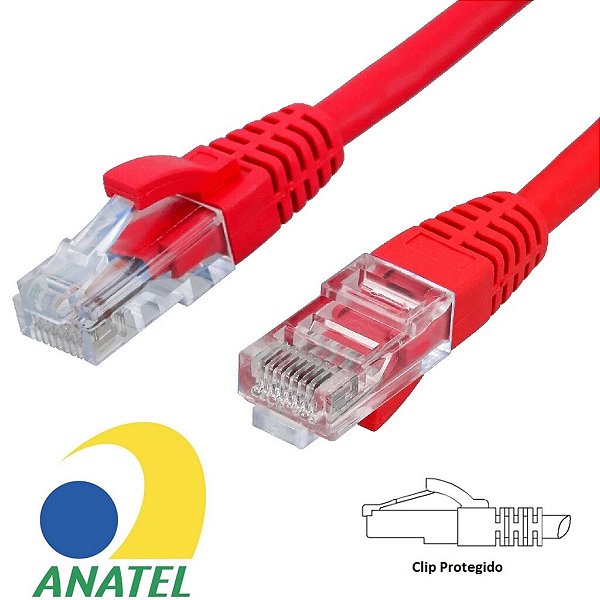 Cabo de rede Patch Cord Cat-6e com 1,5 metros 24AWG Vermelho ( ANATEL )