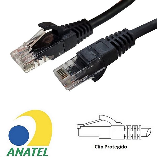 Cabo de rede Patch Cord Cat-6e com 1,5 metros 24AWG Preto ( ANATEL )