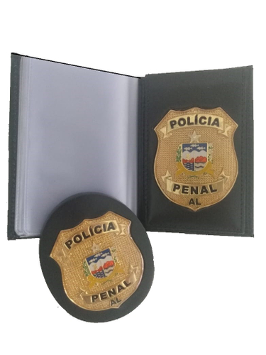 Kit Carteira e Distintivo (Bolachão) Polícia Penal Alagoas – Couro Legítimo